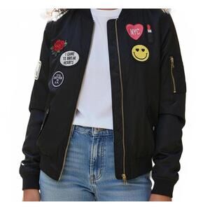 Express black bomber jacket with patches Women’s Large